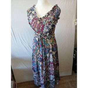 Anthropologie smocked guaze criss cross maxi dress floral flowy boho garden
